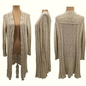 Oat colored Free People knit duster cardigan sweater kimono medium neutral fp